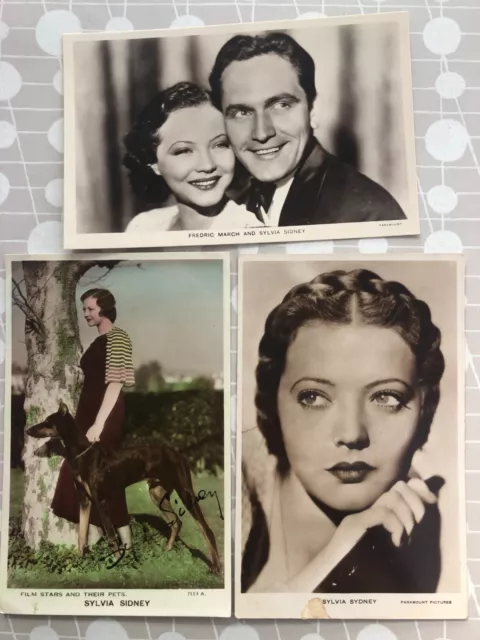 Vintage 1930s Film Actress SYLVIA SIDNEY postcards star RP with dog LOTx3/424