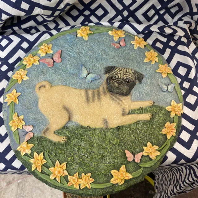 Rare Danbury Mint Pug With Butterfly Stepping Stone