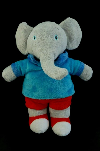 X1- DOUDOU PELUCHE LANSAY ELEPHANT BABAR GRIS SHORT ROUGE POLO BLEU 26cm - TTBE
