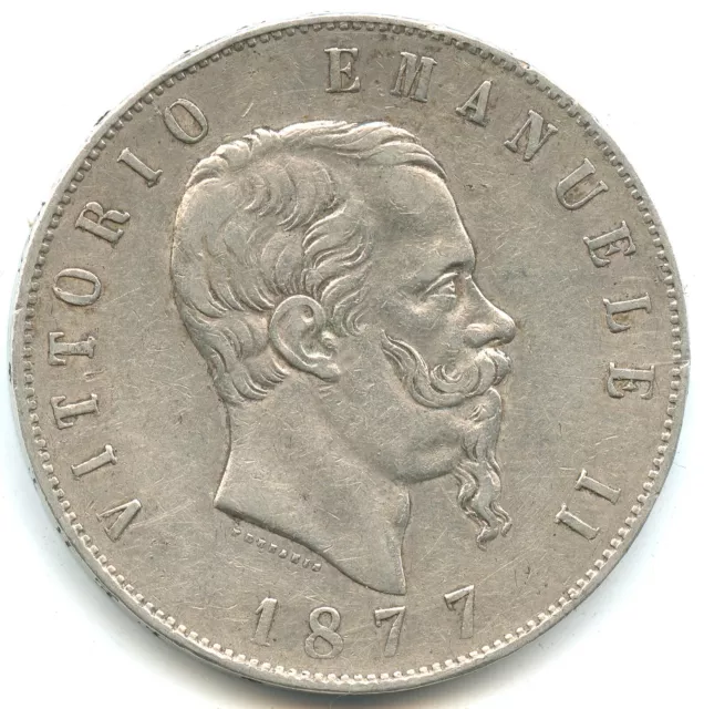 Italie 5 lire argent Victor Emmanuel II 1877 R n°5190