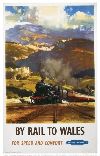 Vintage By Rail to Wales for speed Art Railway Travel Poster Print A1/A2/A3/A4