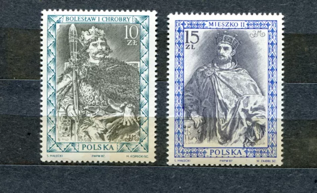Briefmarken, Polen,Polska, Kpl Satz, Polnische Herrscher, Fi 2983-84, 1987,postf