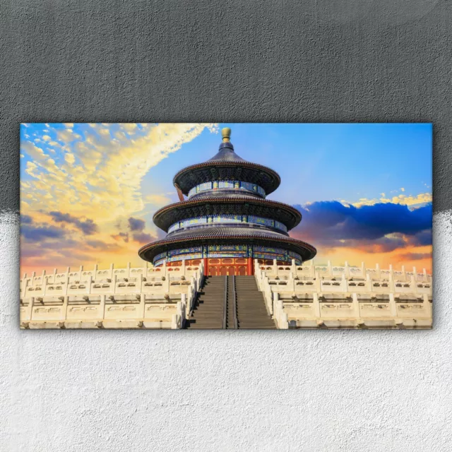 Chinesischer Tempel bei Sonnenuntergang 100x50 Leinwand Canvas Wandbild Bild XXL