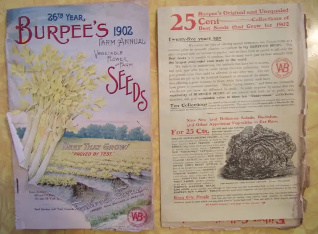 Antique 1902 Burpee's Farm Annual Seed Catalog & Brochure Color Lithographs