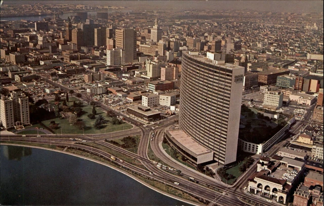 Oakland California Kaiser Center downtown freeways aerial view vintage postcard