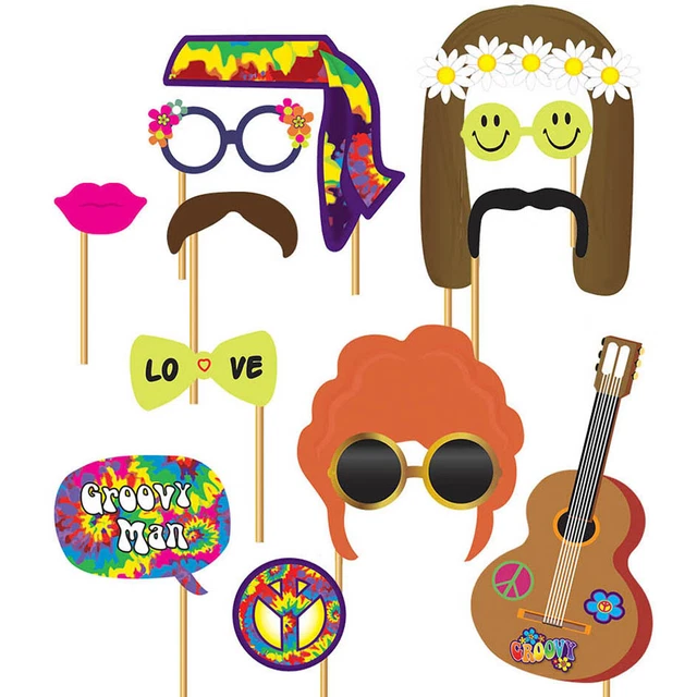 Cool anni '60 Photobooth oggetti di scena Flower Power scatola fotografica insegne cartacee