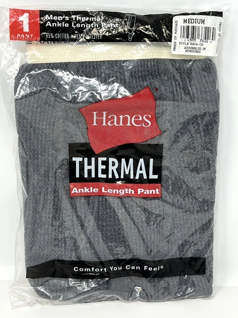 Vtg Hanes Thermal Ankle Length Pants Men’s M (34-36) Waffle-Knit Weave Grey 2001
