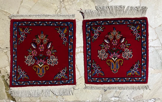 Coppia Sarug Persia color Bordeaux disegno asimmetrico misura 0.50m x 0.48m