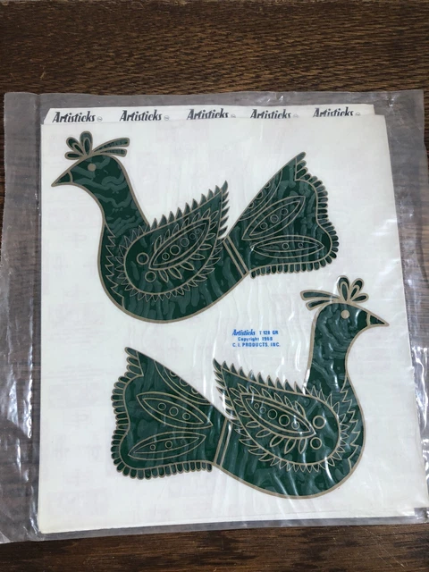 NUEVO DE LOTE ANTIGUO 2 Calcomanías Transparentes Vintage ARTÍSTICAS GREEN BIRDS T-128-GR
