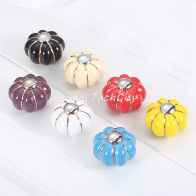 5x Retro Cabinet Pumpkin Ceramic Knobs Cupboard Drawer Closet Door Pull Handles