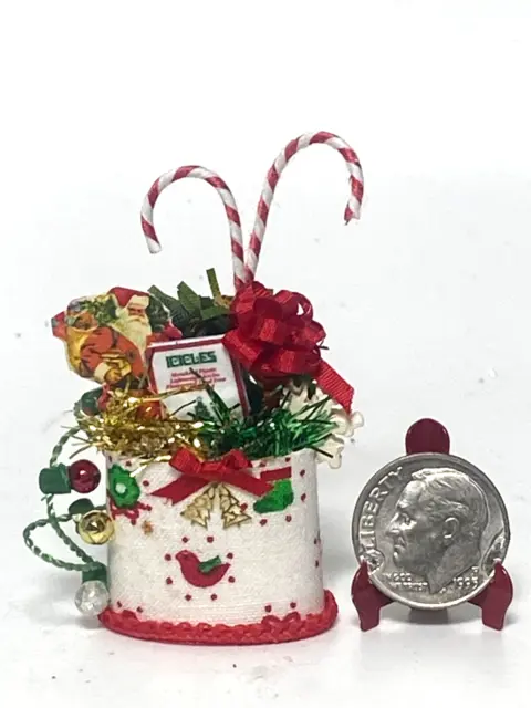 OOAK Artisan Christmas Decorations Stow Away Basket Dollhouse Mini 1:12  signed