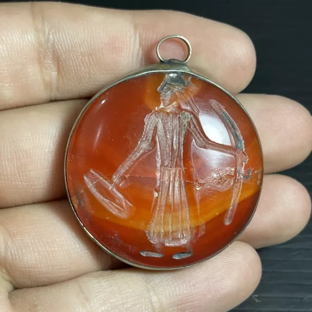 Beautiful Roman Old Carnelian Stunning Brass Amulet pendant Wearable