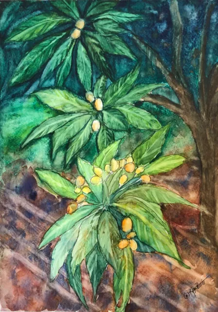 Tropical Tree, Citrus Tree, Watercolor Original -  IMPRESSIONIST - Landscape