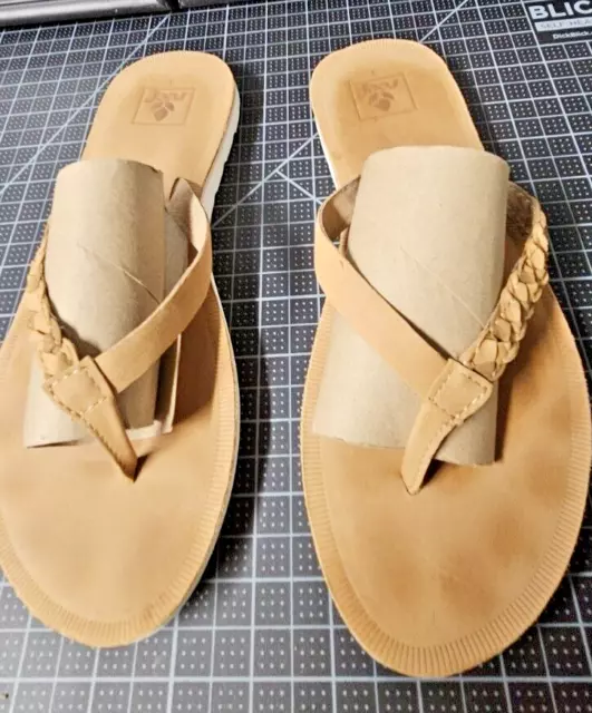 REEF sandals braided leather upper flip flops tan women Sz 8