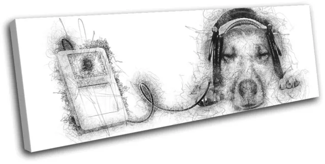 Cute Dog Music iPod DJ Scribble Animals SINGLE CANVAS WALL ART Picture Print