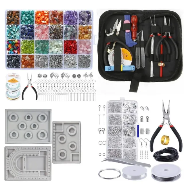 Jewelry Making Kit Crystal Chip Stone Findings Bead Tray Pliers Set DIY Craft