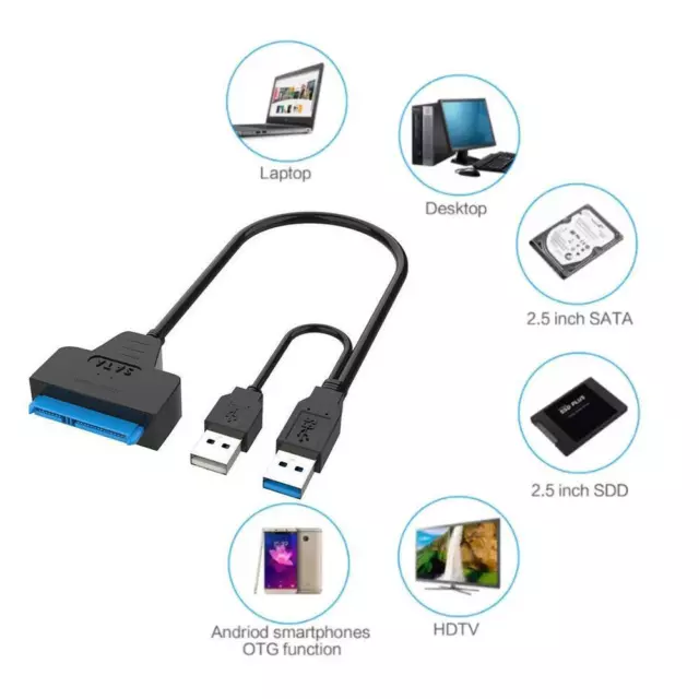 USB 30 to SATA Converter Cable Dual Port for 25 SSDHDD New B8