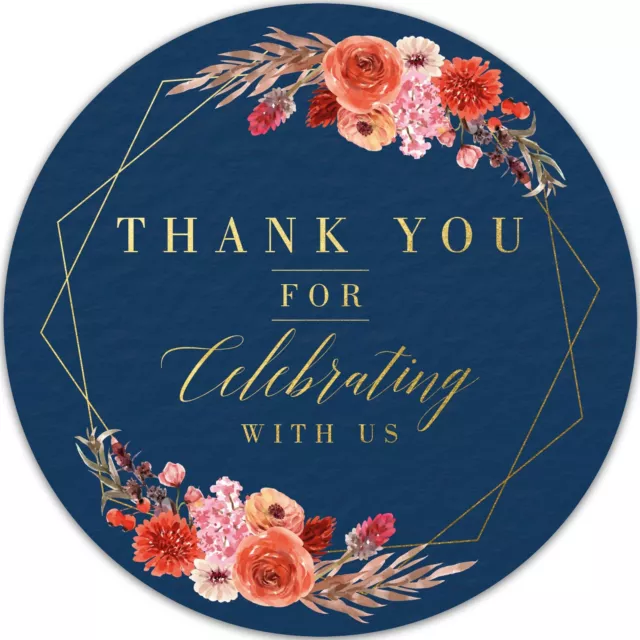 Fall Wedding Navy Blue Elegant Thank You for Celebrating with us Stickers | 2...