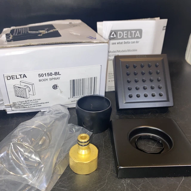 Delta 50150-BL Función Mono Cuerpo Latón Cuadrado Ducha Spray, Negro Mate ¡NUEVO!
