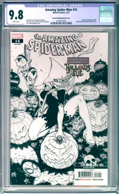Amazing Spider-Man #14 CGC 9.8 McGuinness 1:25 SKETCH 2nd Print 2023 Hallows Eve