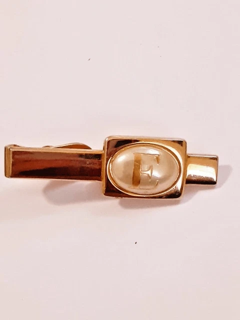 Swank Vintage Monogram E Tie Clip 2" Gold Tone Elegant