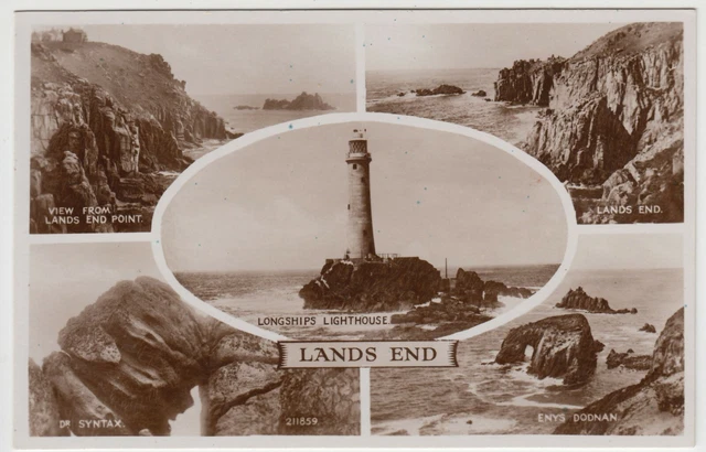 Cornwall; Lands End Multiview RP PPC, Unused, c 1930's, Shows Dr Syntax
