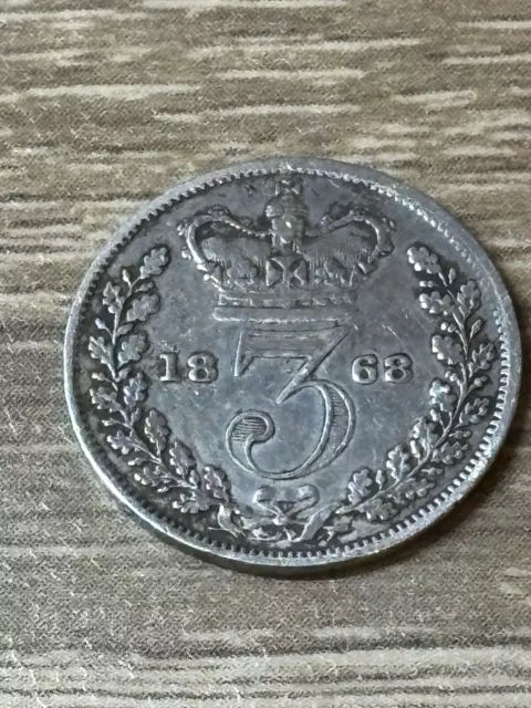 Victoria, Threepence, 1868, 0.925 Silver, Graffiti