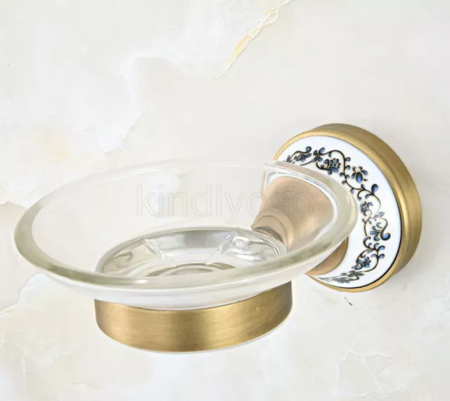 Vintage Antique Brass  Wall Mounted Bathroom Glass Soap Dish Holder