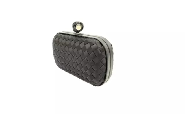 Bottega Veneta Signature Intrecciato Top Knot Box Satin Clutch W/Leather Trim