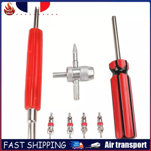 Dual Single Head Valve Core Remover+4pcs Valve Core+4-Way Tire Remover Tool FR