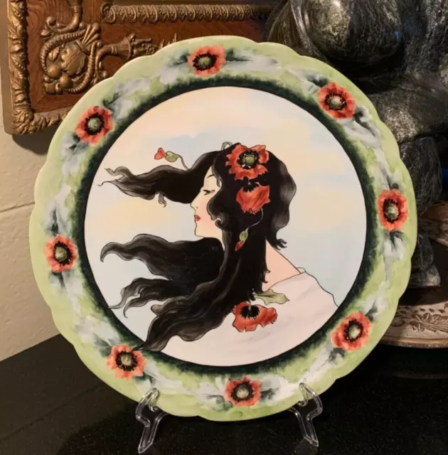 Jean Pouyat Limoges JPL 12 3/4" Art Nouveau Hand Painted Cabinet Portrait Plate