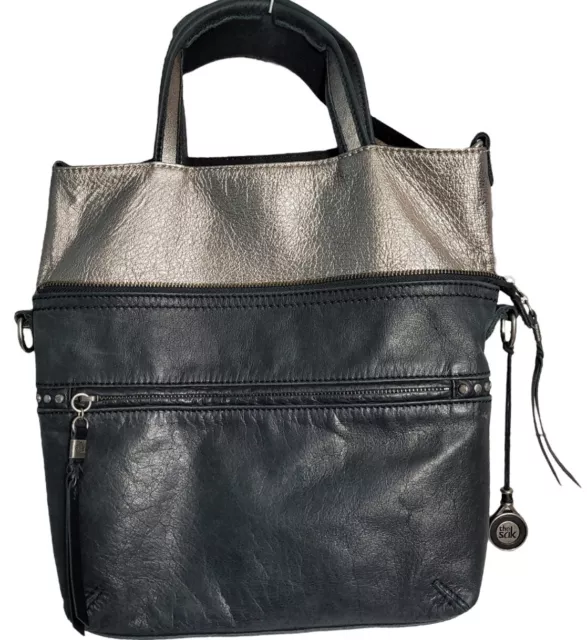 The Sak Leather Purse Black Bronze Convertible 2 Sizes Crossbody Shoulder Bag