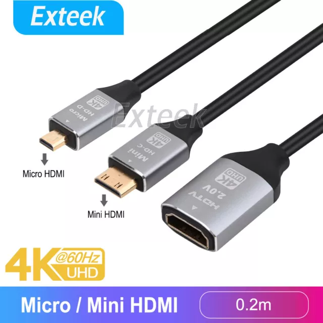 Micro / Mini HDMI Male to HDMI Female Adapter V2.0  4K@60Hz for HDTV Monitor TV