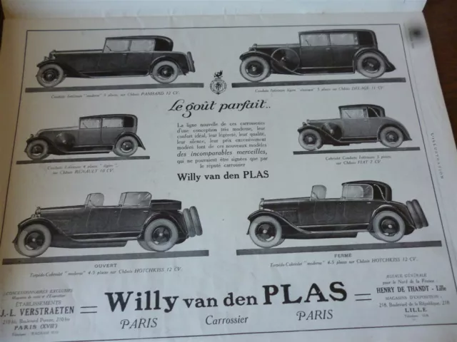 WILLY VAN DEN PLAS B voiture publicité papier ILLUSTRATION 1926