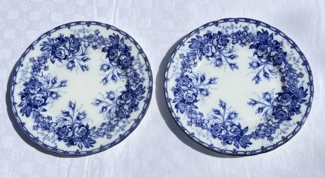 2 Assiettes Plates en terre de fer Creil et Montereau Barluet Flora aux Roses