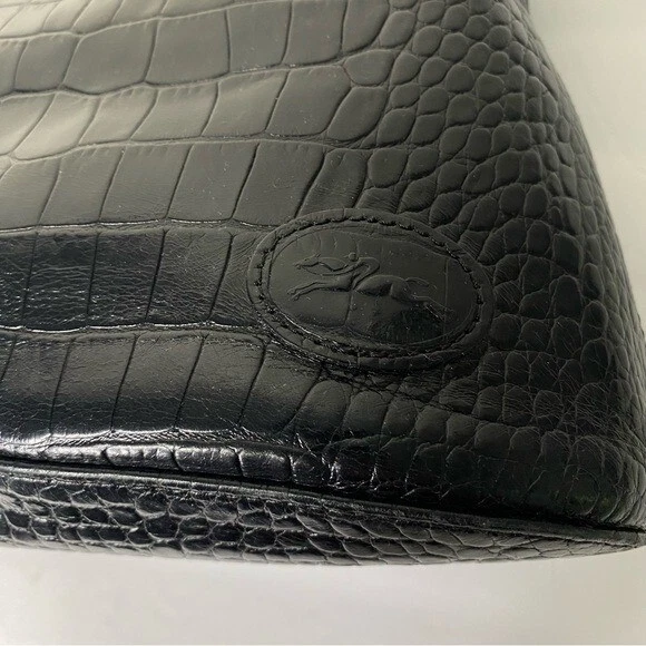 Longchamp VTG Croc Embossed Roseau Side Zip Toggle Shoulder Bag 7