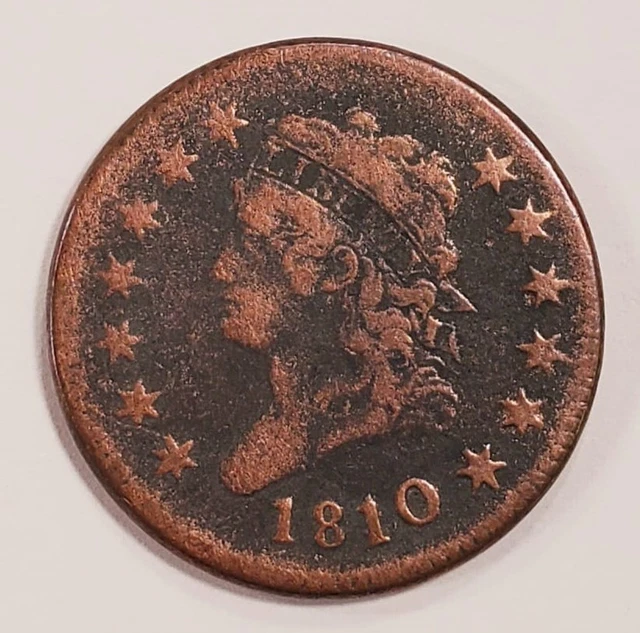 1810 1C Large Cent About Good AG Condition, Full 4-Digit Date, Wear in Rim