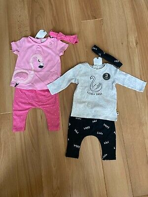 BNWT Next girls 3 piece sets outfit swan flamingo rrp £25 age 0-3 months