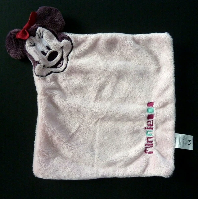 H21- Doudou Plat Disney Tete De Minnie La Souris Rose Violet Noeud Rouge - Ttbe