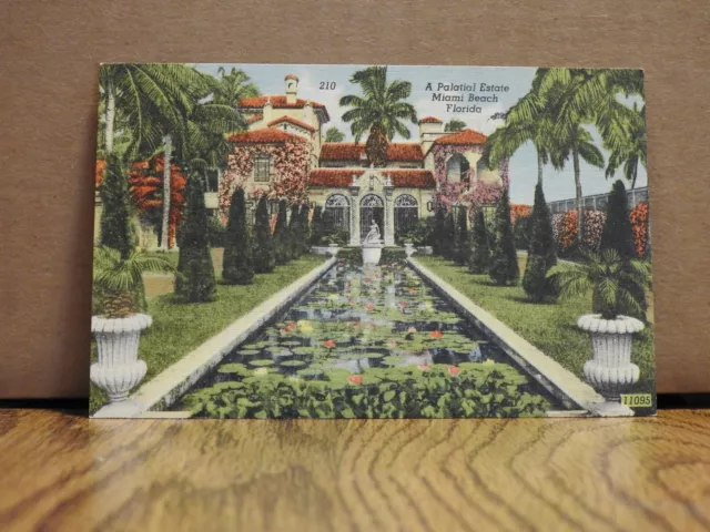 Palatial Estate Miami Beach, Florida Vintage Lithograph Post Card