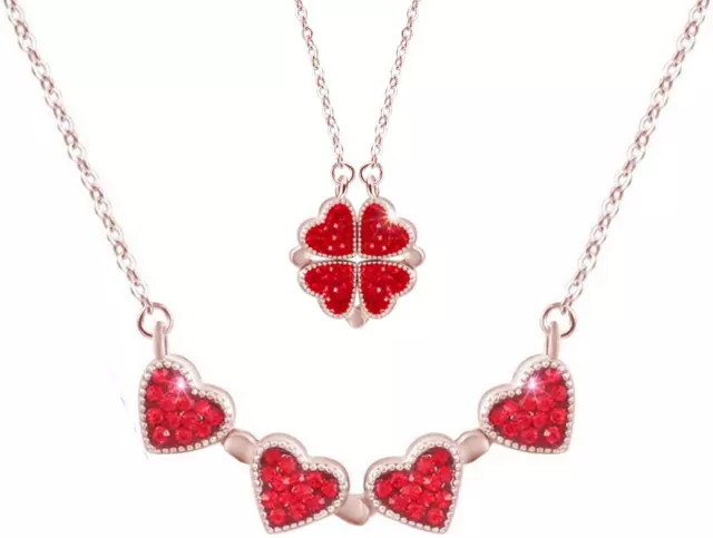 FOUR LEAF NECKLACE for Women Red Leaf Heart Shaped Pendant Necklaces ...