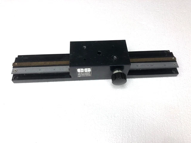 Edmund Scientific optical stage, rack and pinion, 12" long, # 59-337, good shape