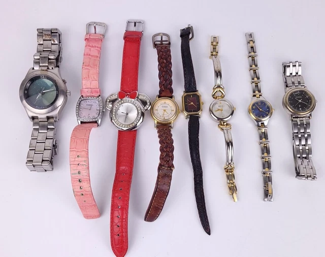 Lot of 8 Watches -Fossil Guess Seico Disney Store Relic - Men & Women's Untested