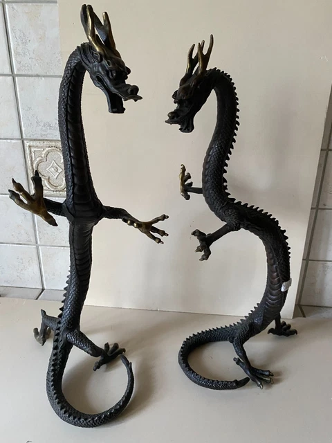 Statues - Couple de dragons Chine dynastie Qing - Imitation bronze