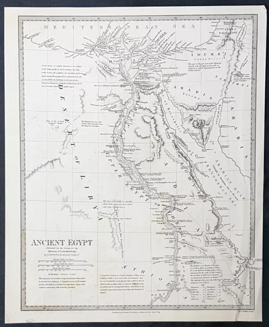 1831 SDUK Large Antique Map of Ancient Egypt, The Nile, Nubia