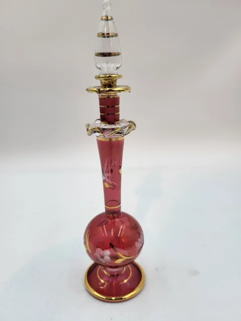Egyptian Hand Blown Art Glass Perfume Bottle With Stopper Made In India