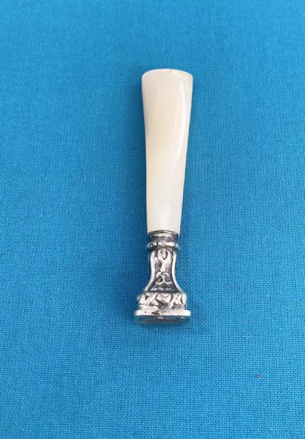 Ancien sceau en ARGENT MASSIF & NACRE cachet de cire tampon bureau collection