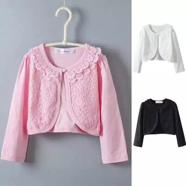 2-9Yrs Girls Lace Princess Bolero Cardigan Shrug Tops Button Cotton Outwear