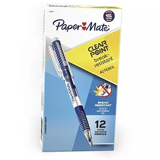 Paper Mate Clearpoint Break-Resistant Mechanical Pencils, HB #2 12 Count Blue