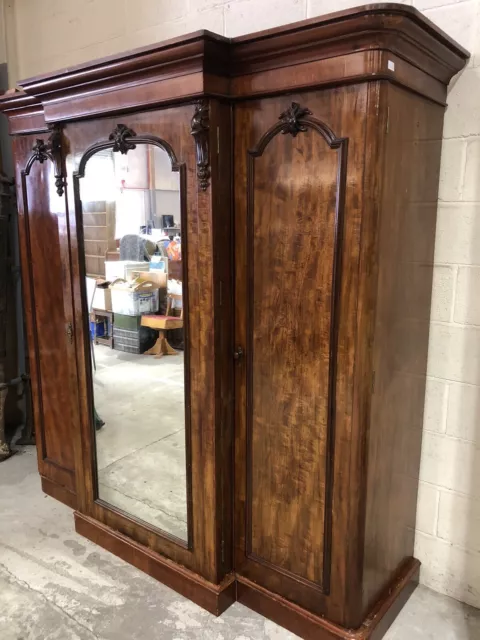 Quality Three Door Victorian Breakfront Wardrobe With Full Length Mirror Door